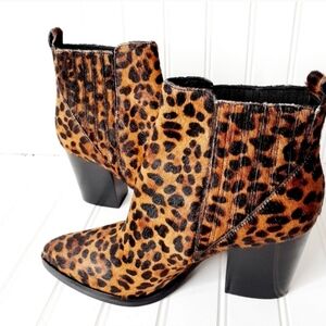 MARC FISHER Alva Leopard Genuine Calf Hair Bootie NEW